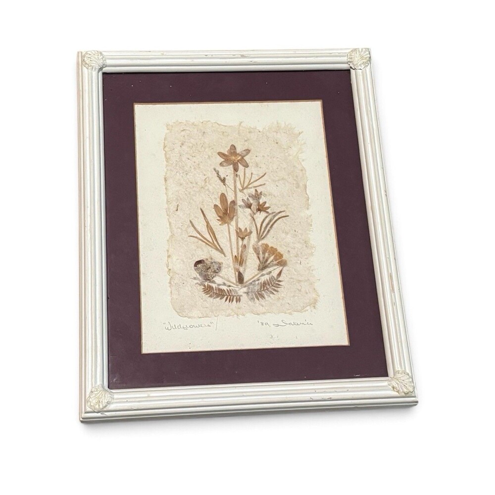 Vintage 1989 Interia Pressed Flower Art Framed Signed Madagascar Botanical Boho